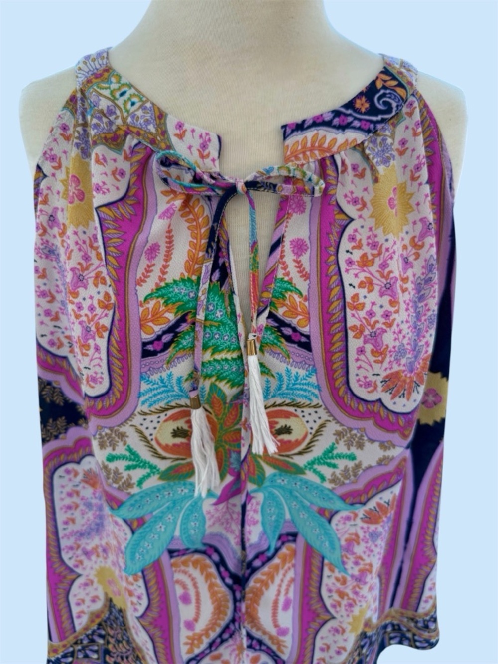 Rose + Olive Multi-Color Paisley Floral Print Sleeveless Blouse Women’s XL or L - Picture 5 of 8
